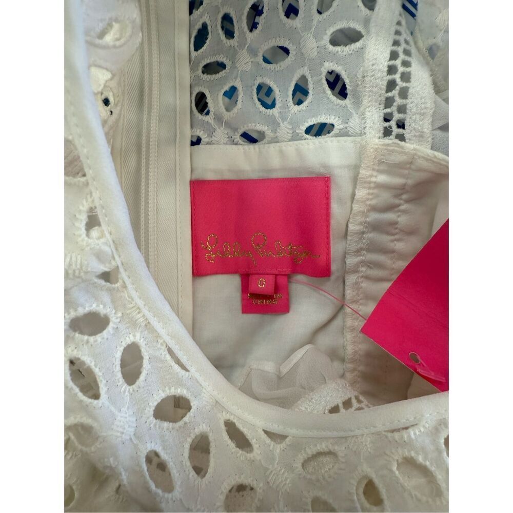 Lilly Pulitzer Maya Shift Dress in Coastal Blue Seersucker & White Eyelet Sz 0 N - Picture 9 of 11